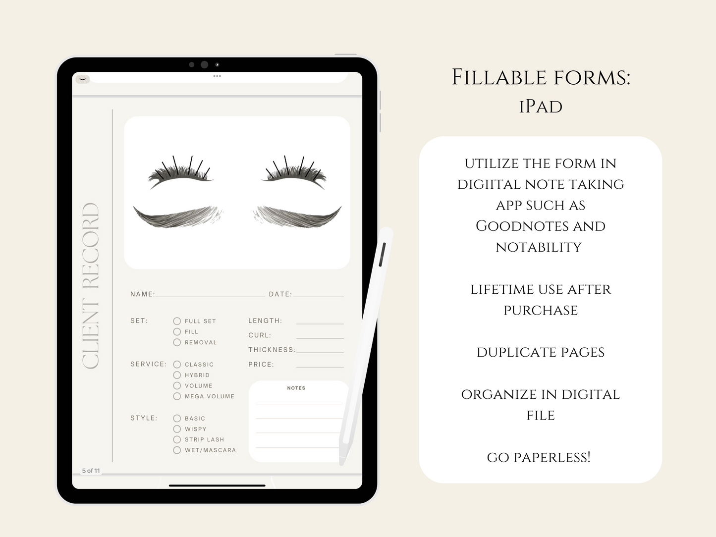 Digital Eyelash Client Record Book